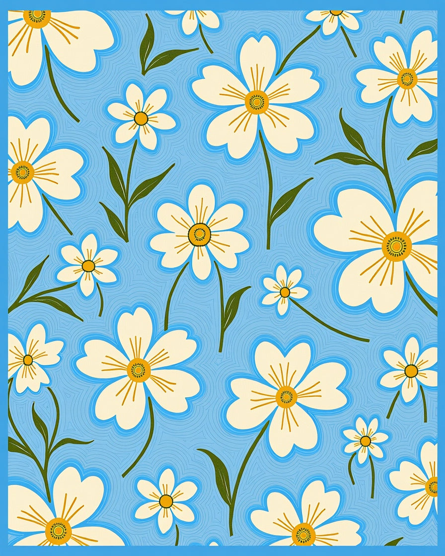 Bright White Daisy Sky blue Background Rug