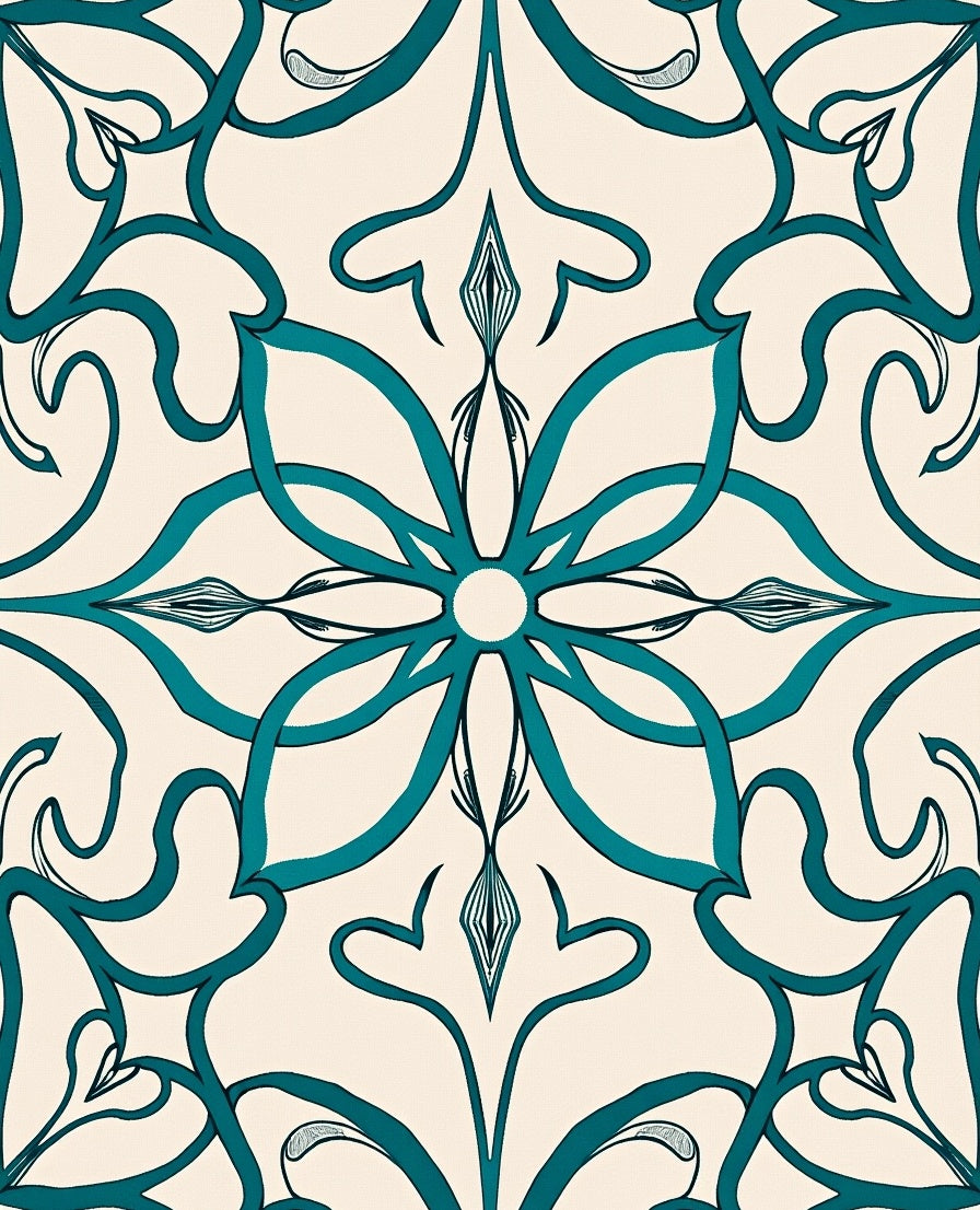 Teal Blossom Scrollwork Medallion Rug