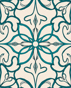 Teal Blossom Scrollwork Medallion Rug