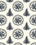 Dark Blue Pine Trees Botanical Outline Rug