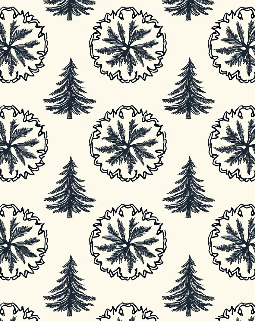 Dark Blue Pine Trees Botanical Outline Rug