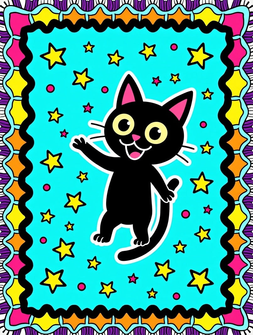 Whimsical Black Cat Starry Sky Rug