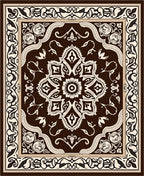 Rich Brown Cream Floral Medallion Rug