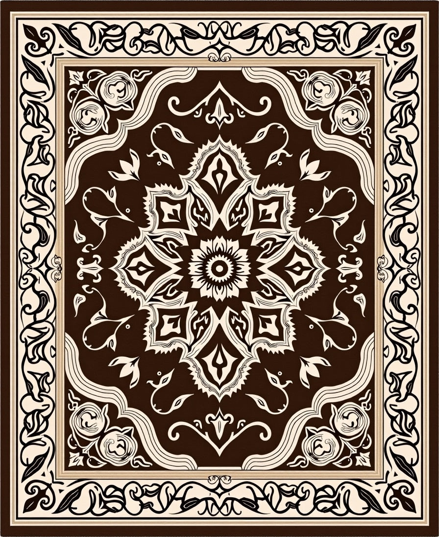 Rich Brown Cream Floral Medallion Rug