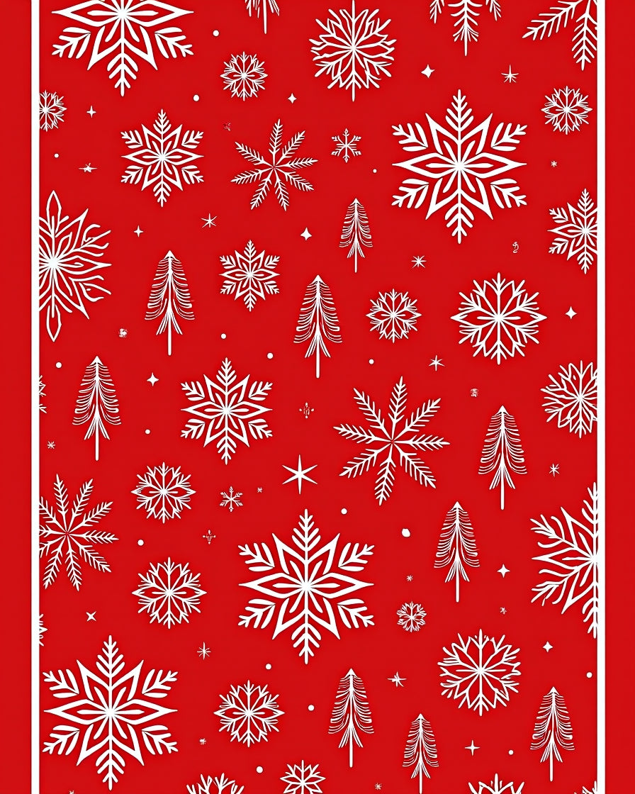 Red White Snowflake Forest Holiday Rug
