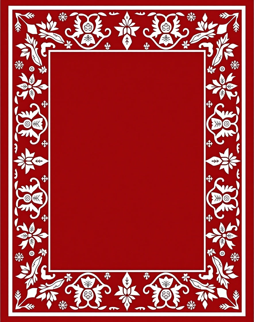 Crimson White Floral Border Accent Rug