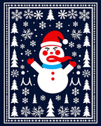 Happy Snowman Winter Snowflake Christmas Scene Rug