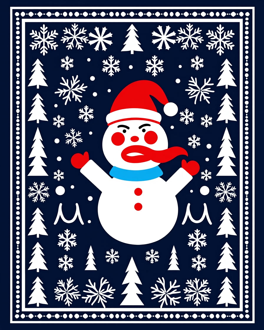 Happy Snowman Winter Snowflake Christmas Scene Rug