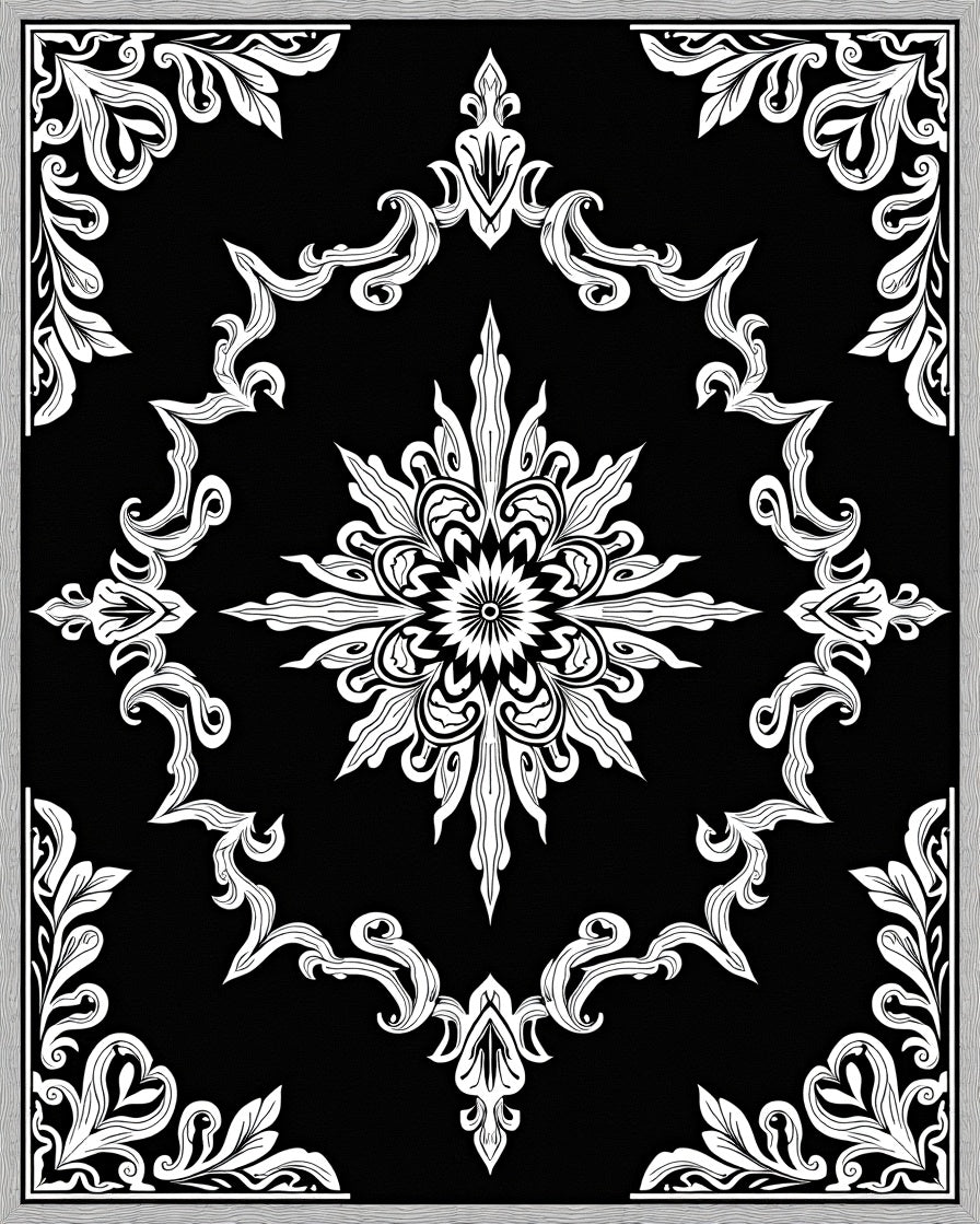 Monochromatic Black White Floral Mandala Rug