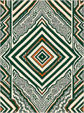 Emerald Orange Ivory Abstract Diamond Rug