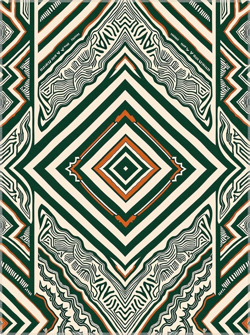 Emerald Orange Ivory Abstract Diamond Rug