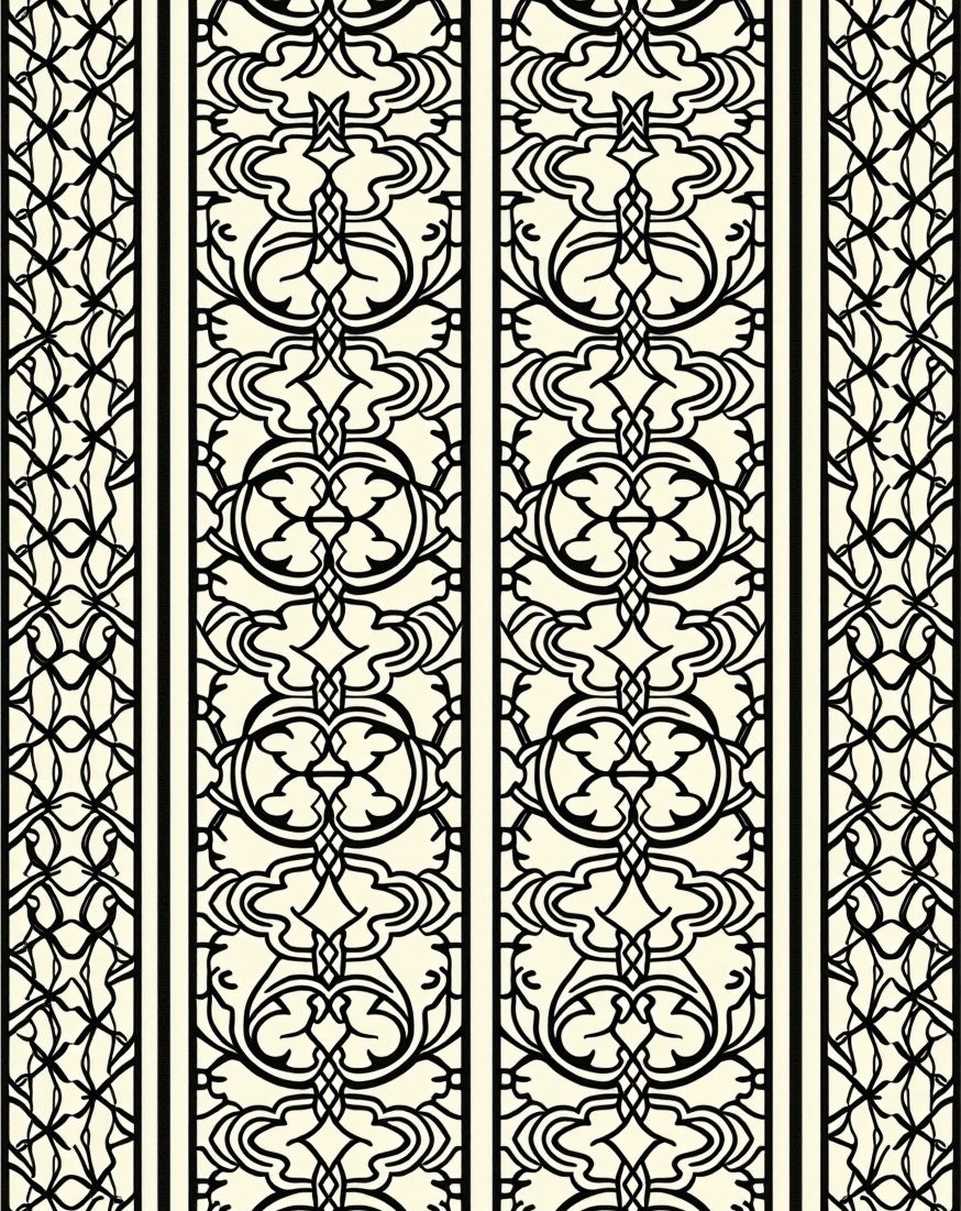 Cream and Black Filigree Scroll Rug