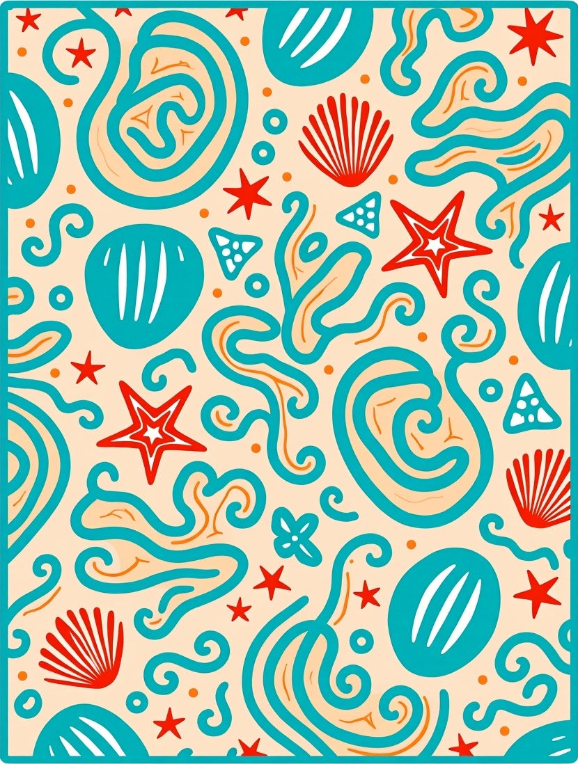 Coral Starfish Swirls and Shells Rug
