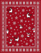 Crimson Snowflakes and Whimsical Creatures Rug