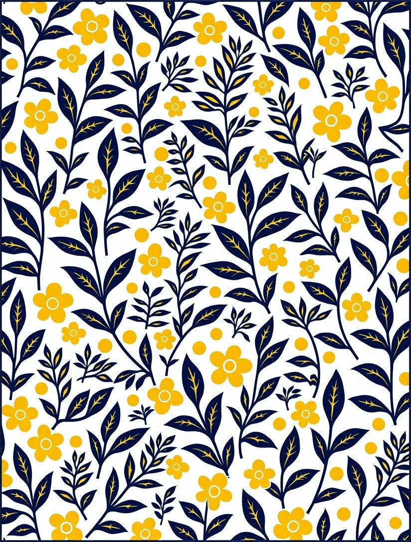 Navy Yellow Floral Branch Whimsy Rug