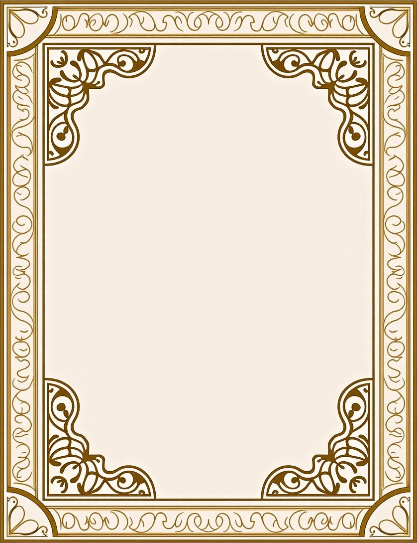 Ornate Brown Ivory Scroll Border Rug