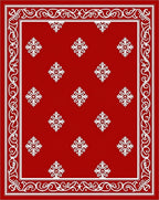 Red White Floral Medallion Border Rug