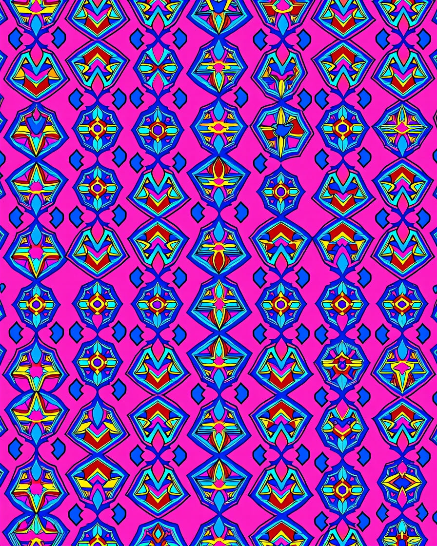 Pink Geometric Diamond Floral Collage Rug