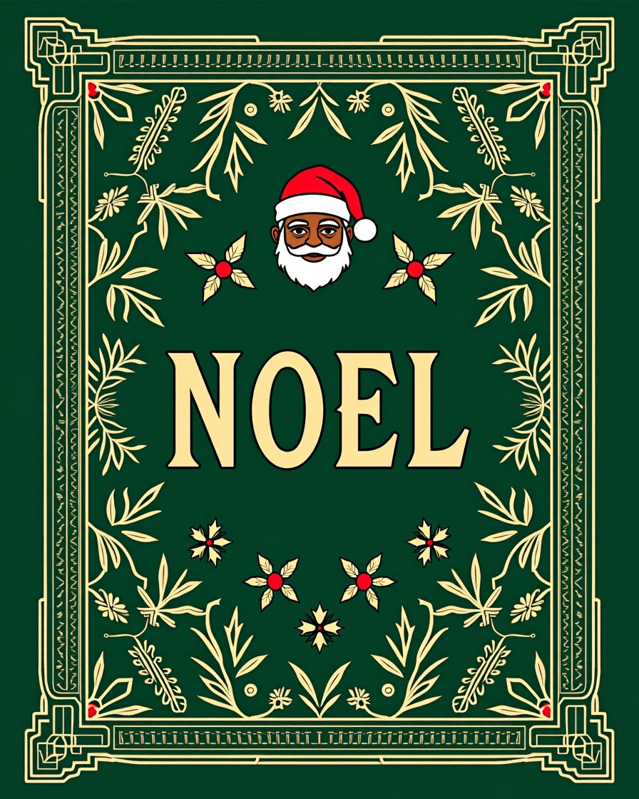 Festive Green Noel Santa Portrait Rug