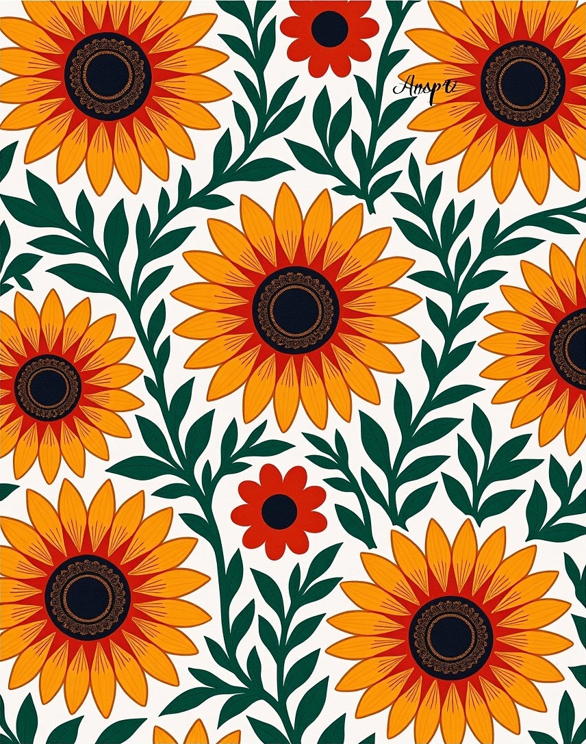 Vibrant Orange Sunflower Foliage Rug