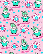 Pink Gnome Floral Whimsical Repeating Pattern Rug