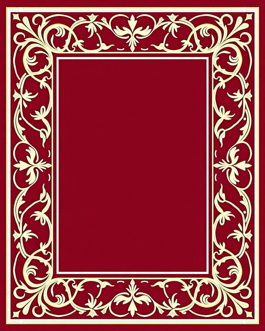 Deep Crimson Floral Scroll Border Rug