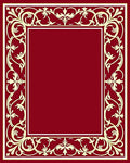 Deep Crimson Floral Scroll Border Rug