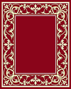 Deep Crimson Floral Scroll Border Rug