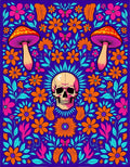 Psychedelic Skull Mushroom Floral Whimsy Rug