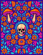 Psychedelic Skull Mushroom Floral Whimsy Rug