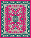 Rich Magenta Teal Floral Medallion Border Rug