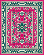 Rich Magenta Teal Floral Medallion Border Rug