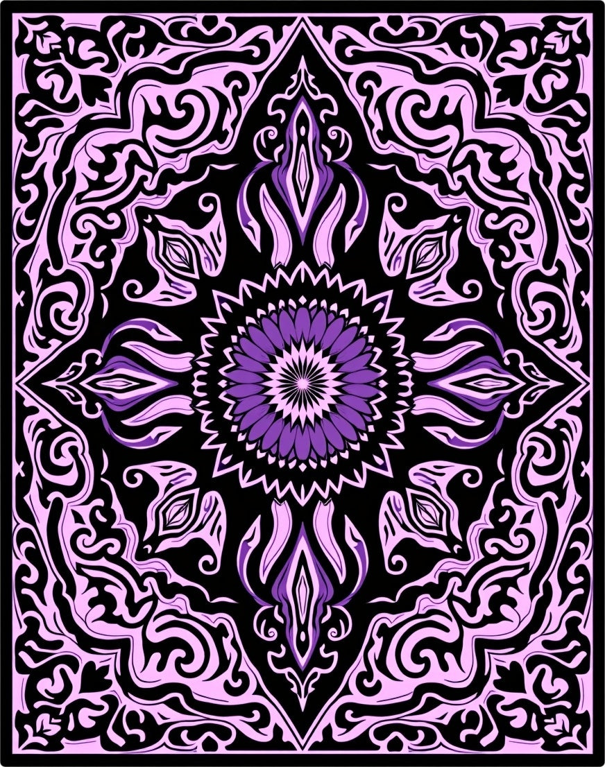 Purple Black Mandala Scroll Rug