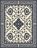 Cream and Navy Traditional Medallion Rectangular Rug