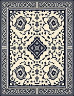 Cream and Navy Traditional Medallion Rectangular Rug