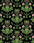Pink Floral Emerald Vines Black Rug
