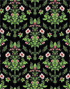Pink Floral Emerald Vines Black Rug