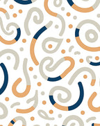 Neutral Abstract Swirl Ribbon Dots Rug