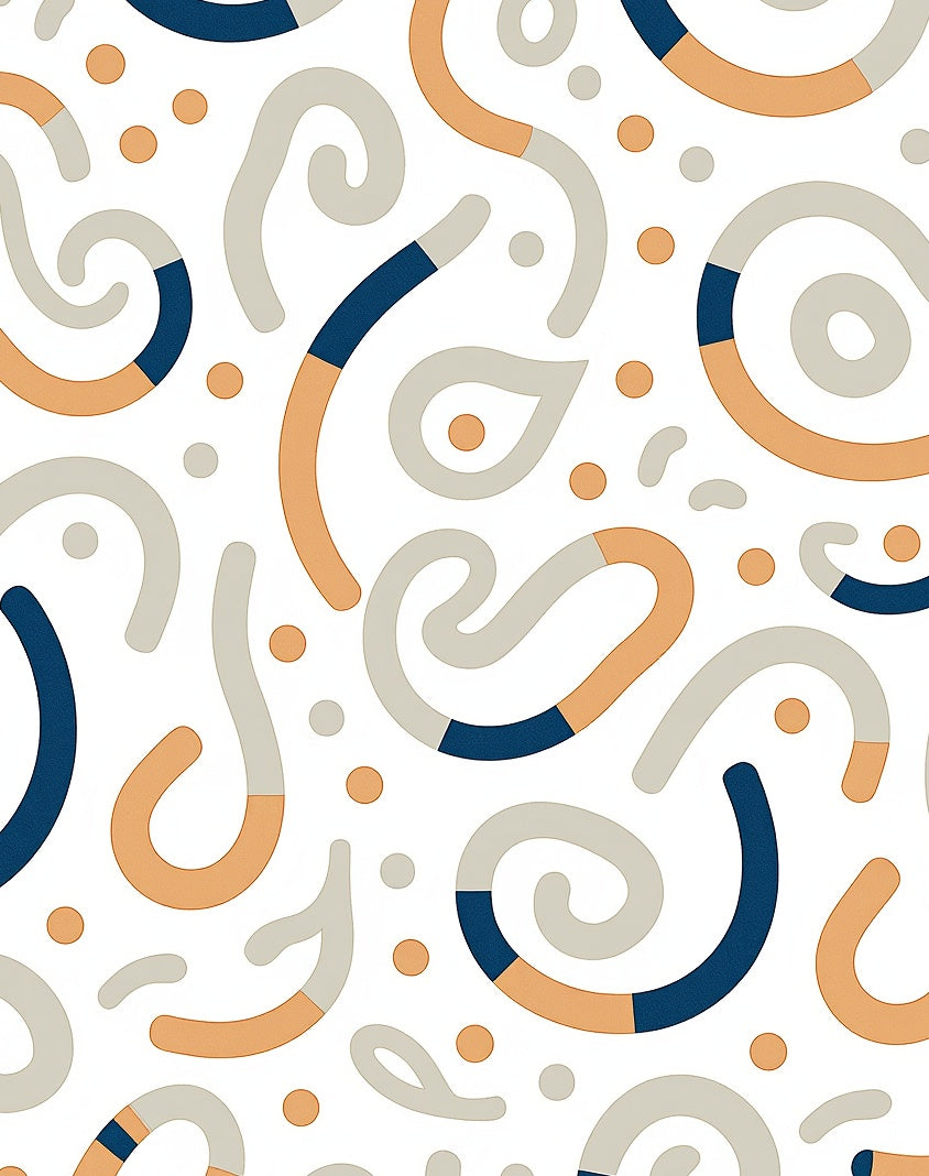 Neutral Abstract Swirl Ribbon Dots Rug