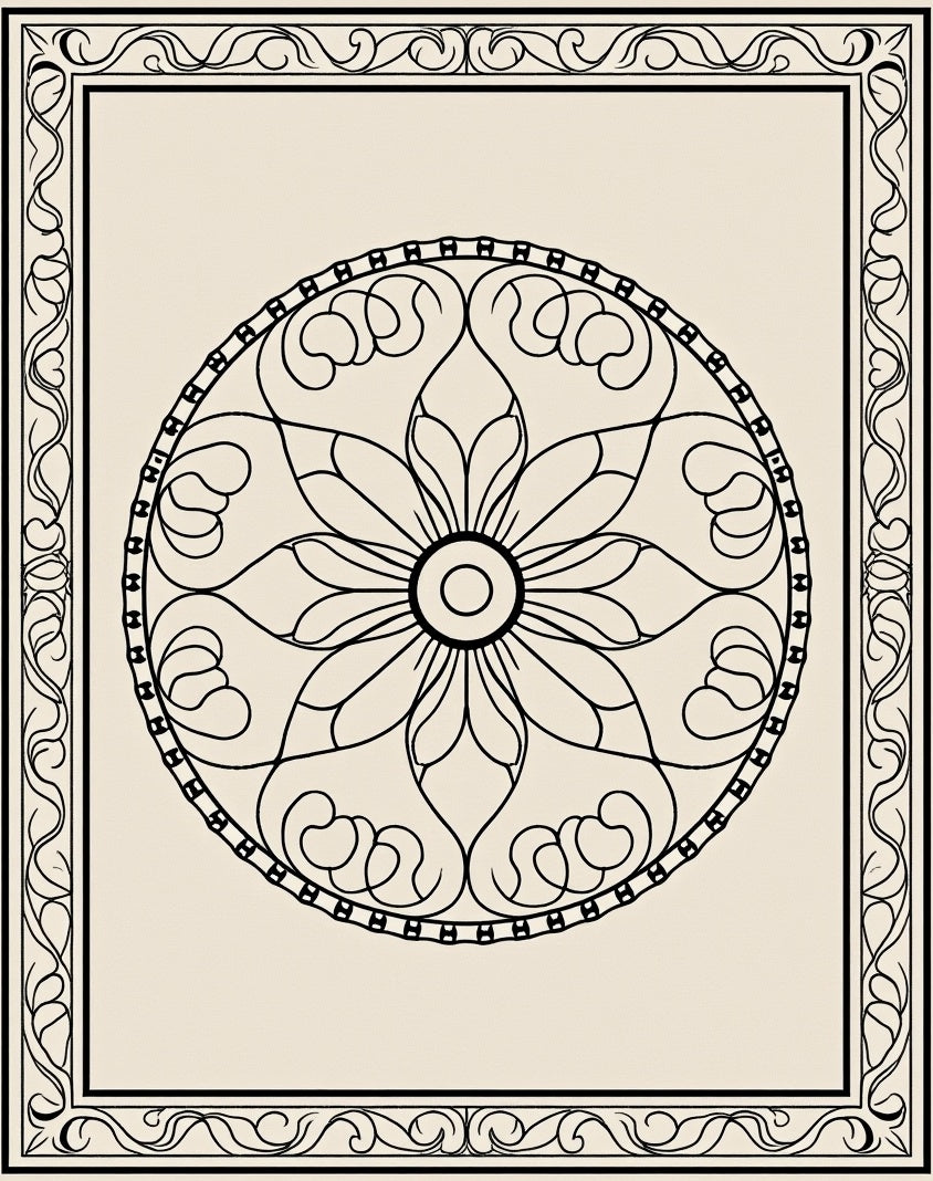 Monochromatic Floral Mandala Frame Rug