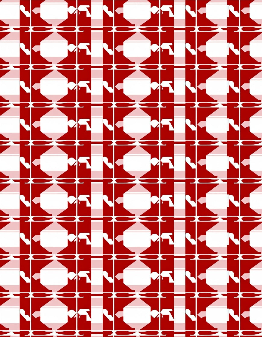 Crimson White Geometric Interlocking Lattice Rug