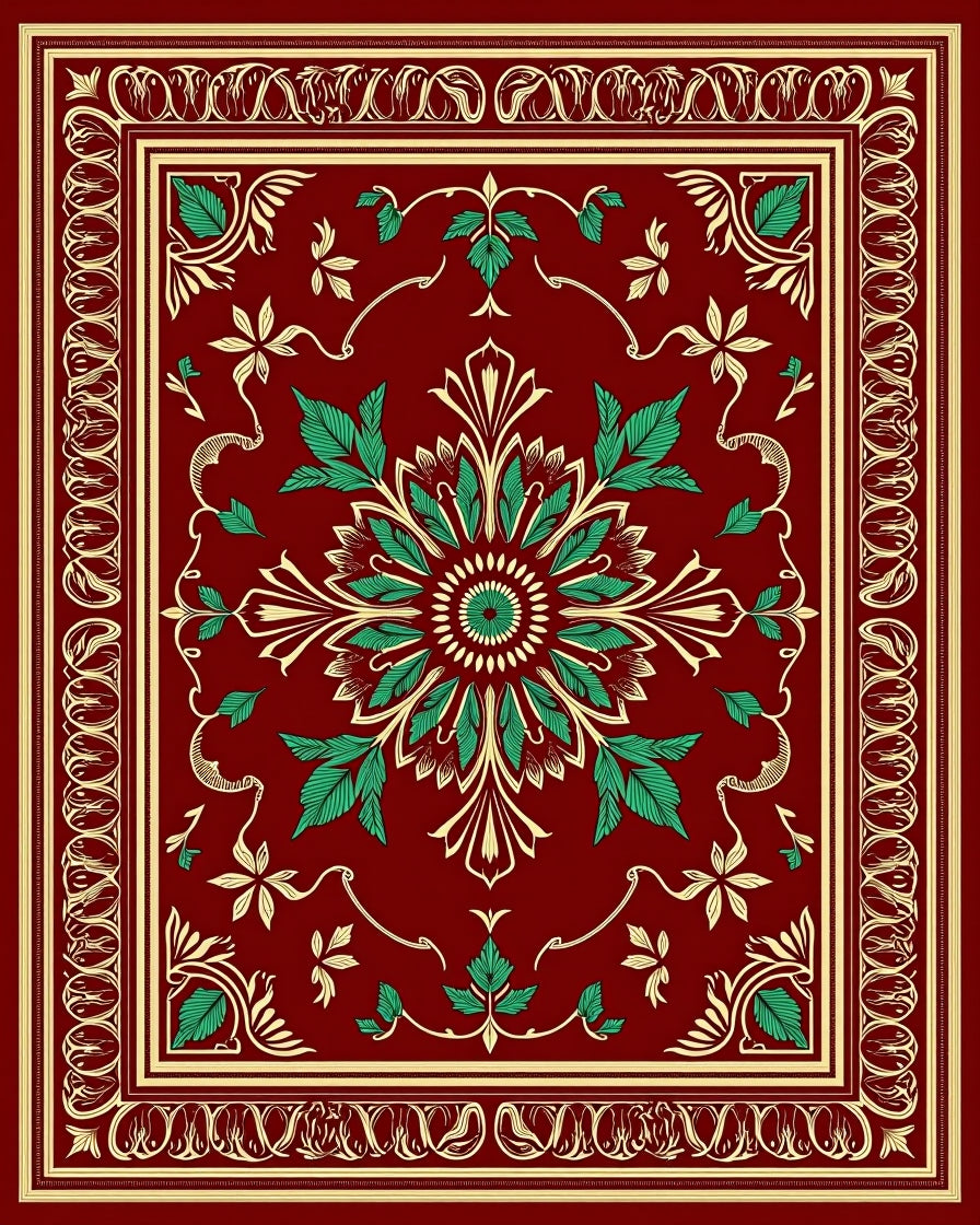Crimson Emerald Floral Medallion Rug