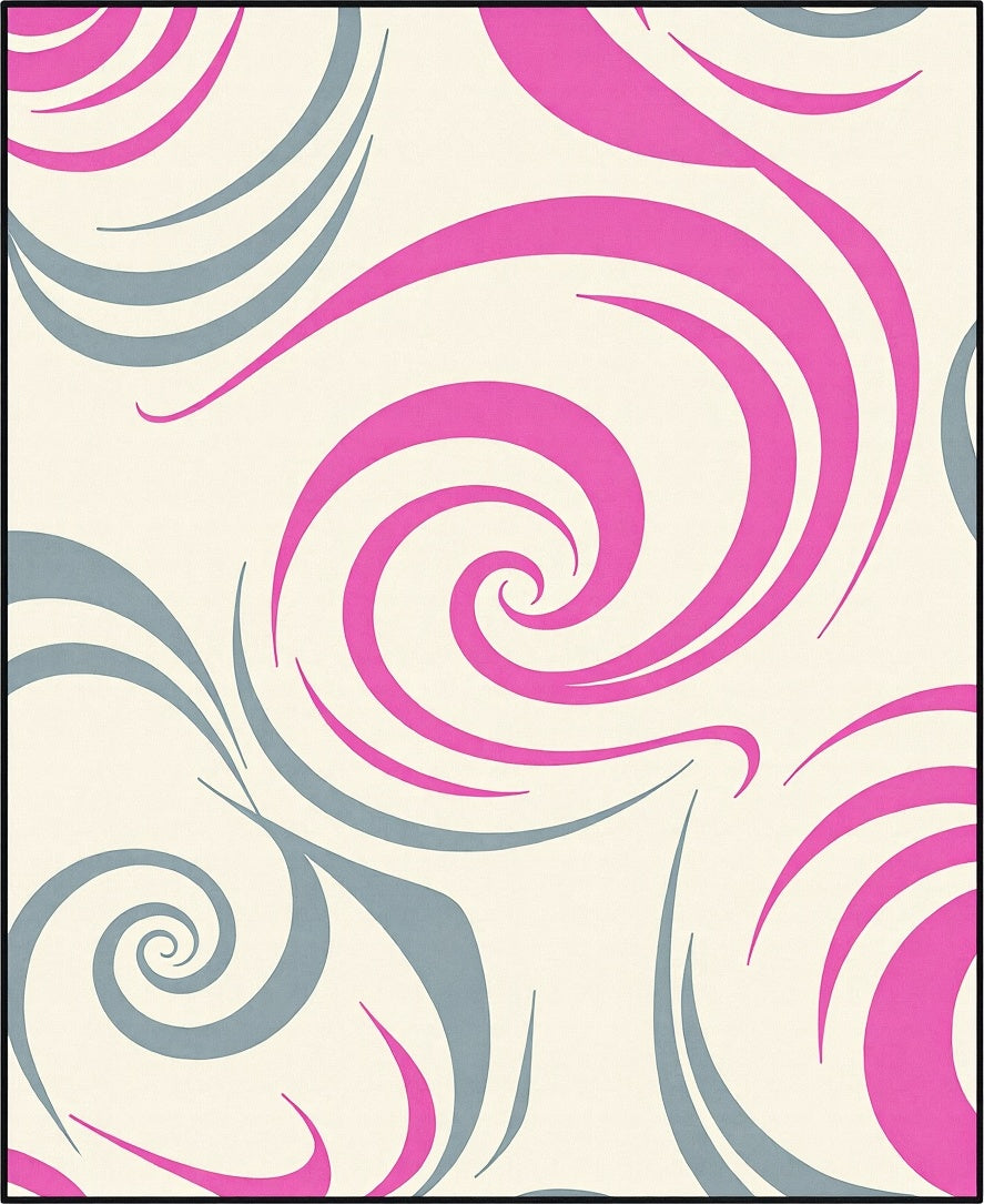 Pink Swirl Gray Flowing Curves Rug