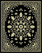Black Cream Floral Medallion Border Rug