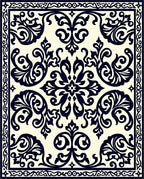 Dark Navy Cream Damask Scroll Rug