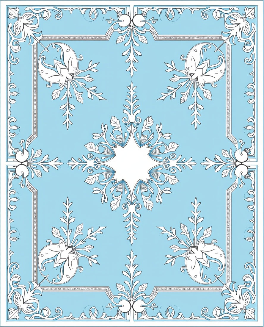 Pale Blue White Floral Scroll Surround Rug