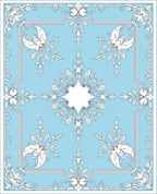 Pale Blue White Floral Scroll Surround Rug