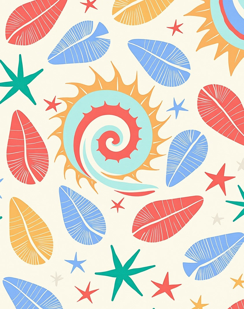 Coastal Summer Seashell Leaf Medley Rug