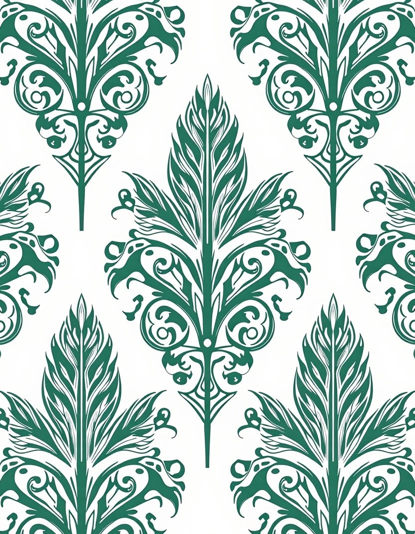 Deep Emerald Leaf Damask Rug