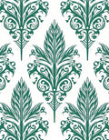 Deep Emerald Leaf Damask Rug